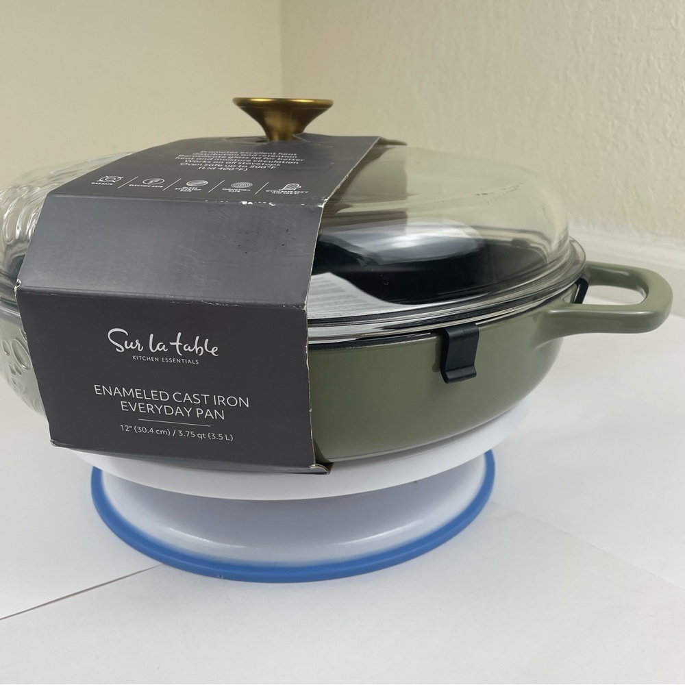 Sur La Table  3.75 Qt Enamel Cast Iron Braiser Pan W/ Glass Lid Green NEW